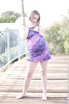A Pregnant Shot Of FTV Violet In A Purple Dress Shows Her Dark Brown Nipples And Big Belly.