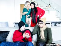 Mona Azar And Bunny Madison Pleasuring Their Stepsons In The Living Room