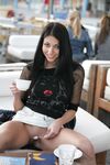 Brunette Girl Brigitte Hunter In Mini Skirt Flashes Her Shaved Pussy In The Streets