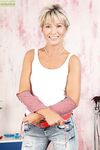 Mature Blonde Janet Darling Takes Off Her Blue Jeans And White Underwear