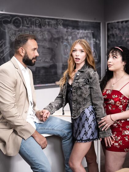Pixie Smalls And Myra Moans Pleasuring Bearded Dude In The Classroom