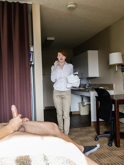 Bruno Was All Alone In His Hotel Room Just Trying To Watch Some Porn And Jerk Off; Thats When Abbey Came In To Drop Some Towels Off, Except She Didnt Even Knock. photos (Abbey Rain)