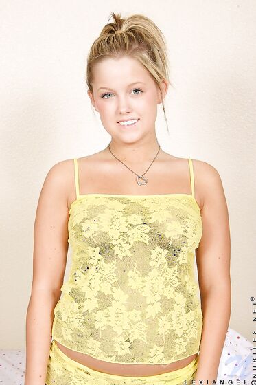 Sweet Shaved Teen Blonde Lexi Angel In Yellow Lingerie Does Oral Job And Gets Banged