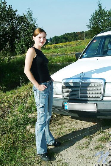 Naughty Teenage Babe Beth Nubiles Strips By The Car In The Middle Of The Picturesque Road