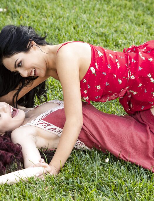 Sabina Rouge And Jade Baker Licking Passionately On The Grass